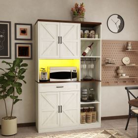 70.87'' Multifunctional Farmhouse Kitchen Pantry Sideboard with Cabinet and Drawer, Kitchen Buffet with Hutch and Glass Holder