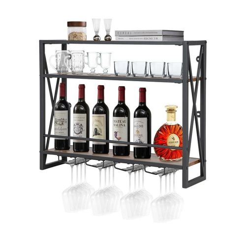 Industrial Wall-Mounted Wine Rack with Holder Industrial Wall-Mounted Wine Rack with Holder