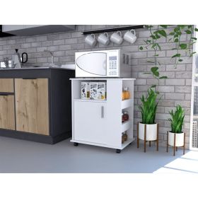 Lower Microwave Pantry 29" H, Single Door Cabinet, One Open Shelf, Three Side Shelves, White