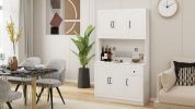 71" Kitchen Pantry Storage Cabinet with Microwave Oven Countertop, Freestanding Hutch Cabinet with Adjustable Shelves, 6 Doors and 1 Drawer-White