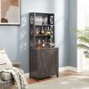 Coffee Bar Cabinet Kitchen Cabinet with Microwave Stand Metal Frame Side Home Source Bar Cabinet Cabinet and Hollow out Barn Design Wood Cabinet L26.7
