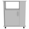 Stamford 2 Piece Kitchen Set, Delos Kitchen Island + Munich Lower Microwave Pantry Cabinet , White /Onyx