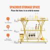 VEVOR 3 Tiers Gold Metal Bar Serving Cart with Wine Rack Glass Holder 180 LBS