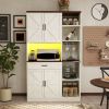 70.87'' Multifunctional Farmhouse Kitchen Pantry Sideboard with Cabinet and Drawer, Kitchen Buffet with Hutch and Glass Holder